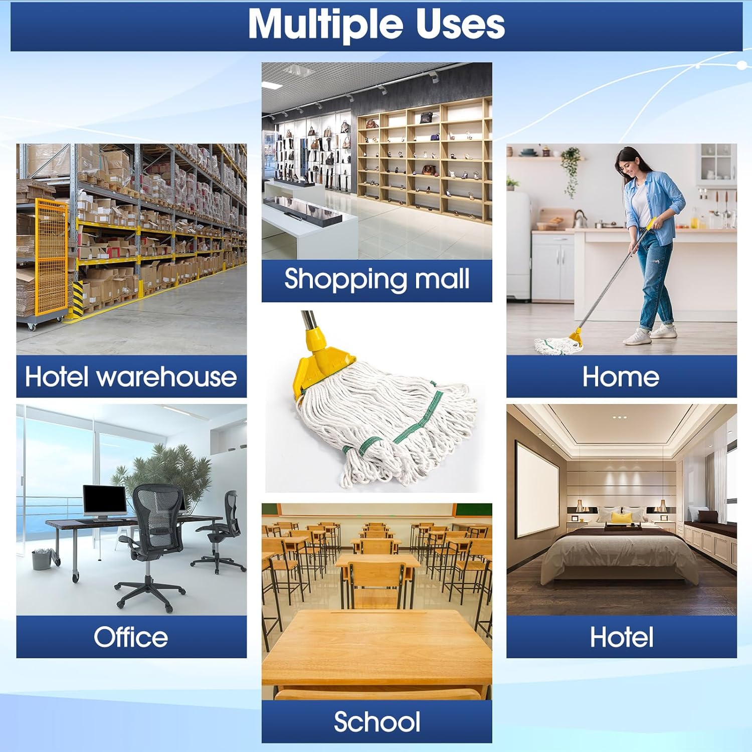 6 Pack Heavy Loop End Cotton String Mop Head Heavy Duty Mop Head Commercial Refills Mop Head Replacement for Home Industrial Commercial Floor Cleaning(White, Green)