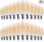Candelabra Light Bulbs 40 watt Equivalent, E12 LED Bulb Dimmable B10 Candle Light Bulbs, 2200K Amber Warm, Chandelier Light Bulb, 90+CRI, 400LM, Amber Glass Finish, 24 Pack
