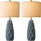 27.5" Ceramic Table Lamps for Living Room Bedroom Lamps Set of 2 Modern Boho Bedside Lamps Night Stands Farmhouse Vintage Large Nightstand Lamp Reading Light Home Office Dorm Desk Deco Gifts, Blue