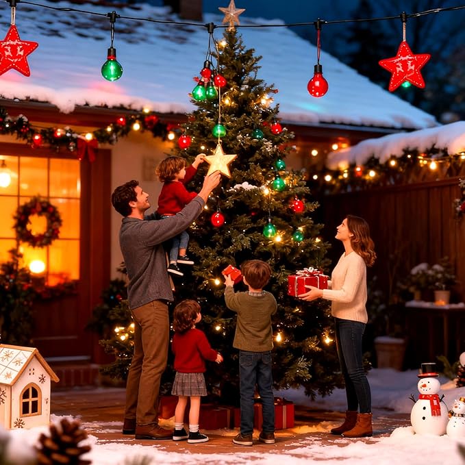 24Pack G40 Christmas LED String Lights Bulbs, E12 Screw Base Shatterproof Red & Green Bulbs for Outdoor Holiday Decor 120V 0.6W Dimmable Equivalent to 7W, Christmas Tree & Patio Lighting