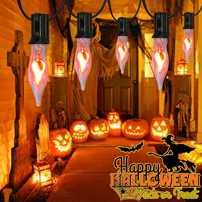 Christmas Flicker Flame Light Bulbs, 12 Pack Crystal Clear Flickering Light Bulbs, 1 Watt C7/E12 Candelabra Replacement Bulb for Electric Candle Chandelier String Lights Halloween Christmas Decoration