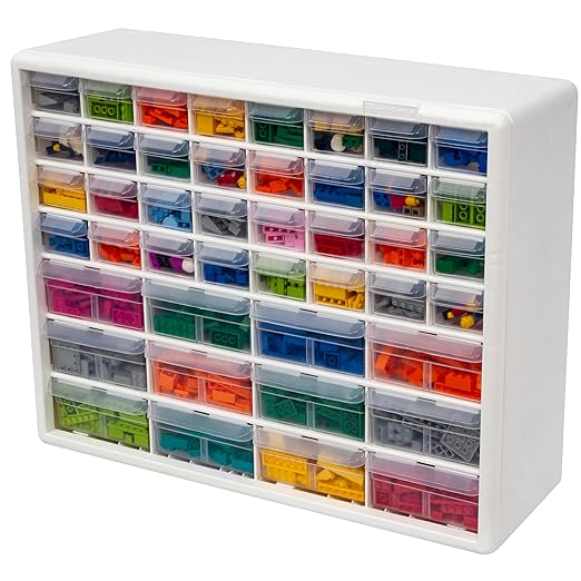 Akro-Mils 44-Drawer Plastic Drawer Storage Cabinet for Garage Organization, Bead Organizer, Building Bricks Storage, Teacher Toolbox, Makeup Organizer, 20" W x 6" D x 16" H, 10144 White