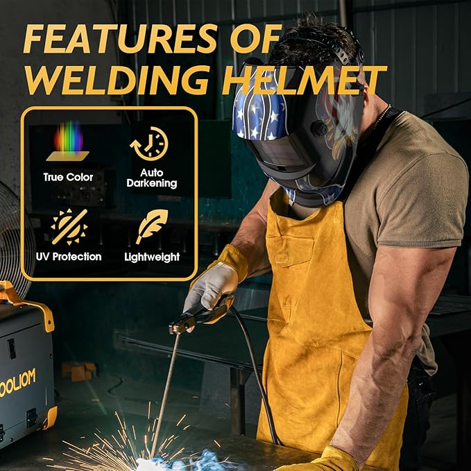 TOOLIOM Welding Helmet Solar Power Auto Darkening Welding Mask Adjustable Shade Range 4/9-13 for MIG TIG Stick Welder Mask Blue Eagle