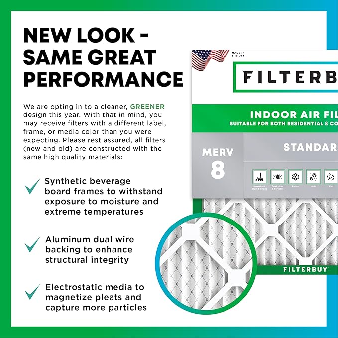 Filterbuy 16x20x1 Air Filter MERV 8 (MPR 700) Dust Defense Replacement (6-Pack), Electrostatic Pleated HVAC AC Furnace Filters, Made in USA (Actual Size: 15.50 x 19.50 x 0.75)