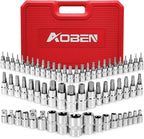 AOBEN 64Pcs Master Torx Bit Socket and External Torx Socket Set, 1/4, 3/8, 1/2-inch(E4-E24, T6-T70,TT6-TT70,TP8-TP60), S2 and Cr-V Steel, Includes Socket Adapters