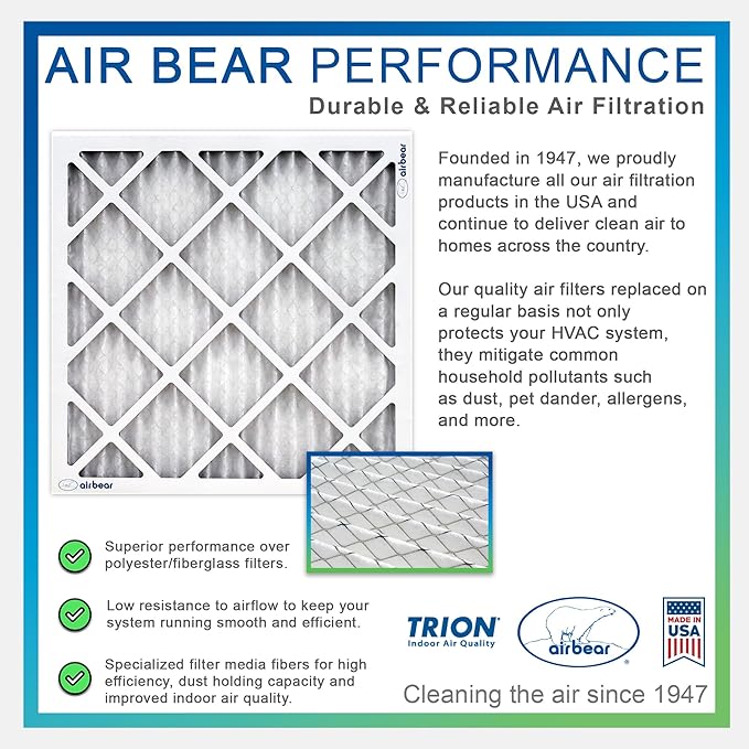 16x25x3 TRION Air Bear Cub Pleated HVAC Air Filter MERV 13 (3-Pack) (Actual Size: 15.75 x 24.75 x 3.06 Inches)