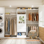 Unikito 8FT Closet System with 4 Drawers, 96" Wood Closet Organizer with Mirror and Hanging Rods, Sturdy Walk in Wardrobe Closet Insert with Tower, 96" W x 16" D x 80" H (Can Be Cut To Fit), White