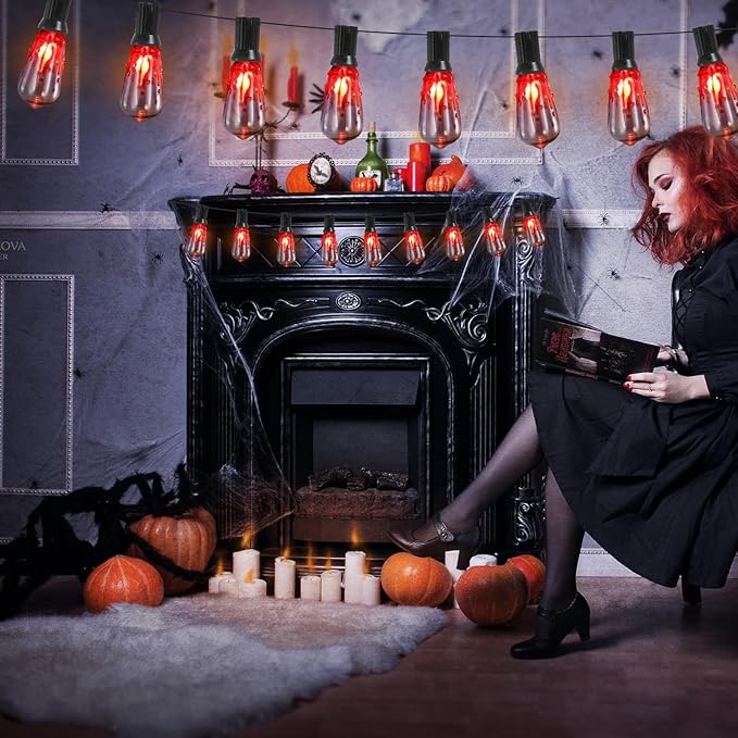 ST40 Flicker Flame Light Bulbs, 10 Count Christmas Red Incandescent Bulbs, E17 Screw Base, Dimmer Compatible, UL Listed for Indoor Outdoor Use, 1 Watt, 120 Volts, 1500 Hours Lifespan