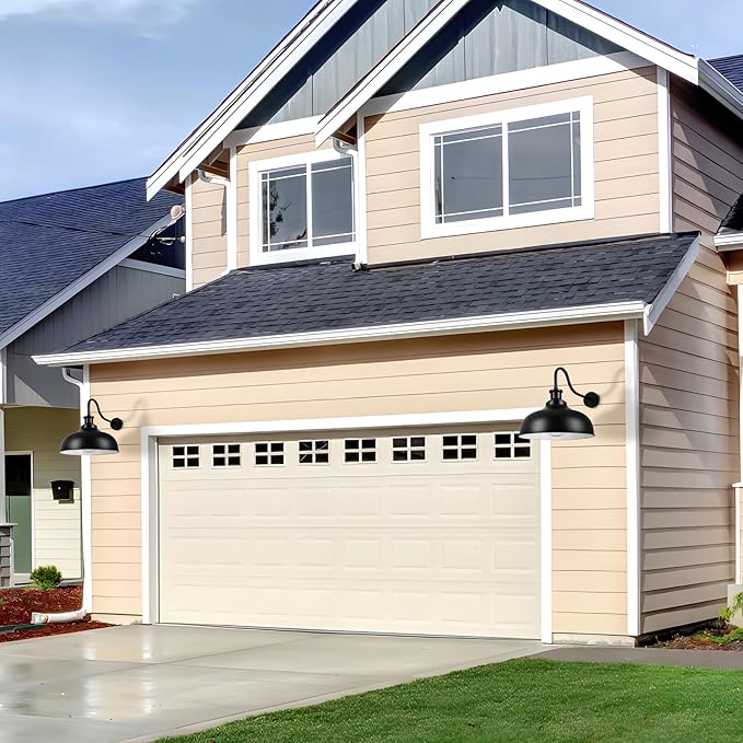 Outdoor Gooseneck Barn Light,16 Inch Dome Outdoor Wall Sconce Farmhouse Exterior Wall Mount Light Vintage Wall Lighting Fixture Industrial Black Wall Lantern for Porch, Entryway, Garage, 1 Pack