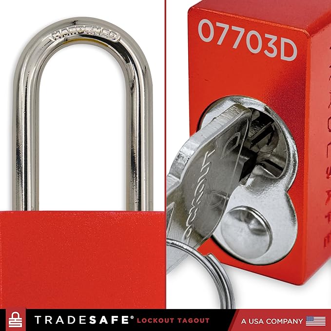 TRADESAFE Lockout Tagout Locks Set - 10 Red Aluminum Loto Locks, Lock Out Tag Out Padlocks Keyed Alike, 2 Keys Per Lockout Padlock, OSHA Compliant