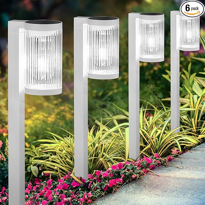 Solar Pathway Lights Outdoor, 6 Pack Upgraded Outdoor Solar Lights for Outside Super Bright Up to 12Hrs, IP65 Waterproof Solar Garden Lights for Yard Landscape Path Walkway Decor(Cool White)