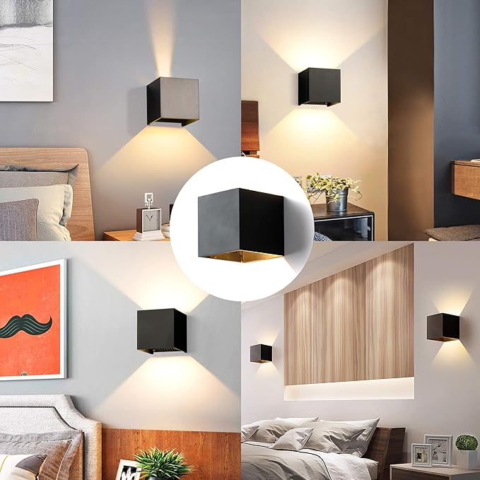 LANFU Aluminum 40W 3000K Cube Square Indoor Outdoor IP65 Waterproof Wall Lights Black Modern Wall Sconce LED Lighting Fixture Black 40W Larger Outside for Patio House