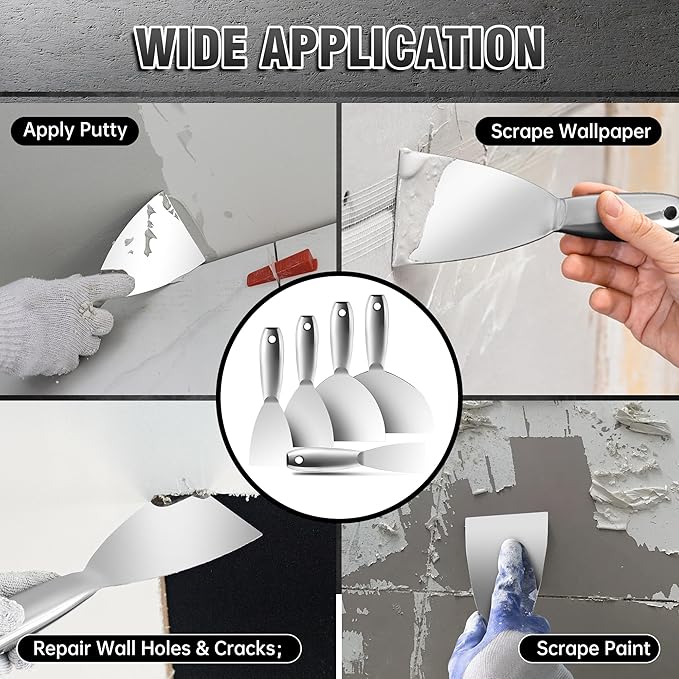 Fishark Putty Knife, 6 Inch One Piece Stainless Steel Scraper, Spackle Knife, Putty Knife Scraper, Wallpaper Scraper Paint Scraper Tool for Drywall Repair, Removing Wallpaper, Mud, Applying Plaster