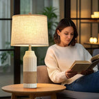 GyroVu Boho Rattan Table Lamps Set of 2, 3 Color Temperature Bedside Table Lamps for Night Stands, Vintage Farmhouse Rattan Table Lamp Antique for Decoration, Bedroom, Living Room, Bedside Table