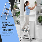 Lifetime Home 2-Step Ladder with Wide Anti-Slip Platform & Thick Rubber Feet - Lightweight Heavy Duty Foldable & Portable - 330 lbs Capacity, Steel Frame, Rubber Handgrip, Folding Step Stool - White