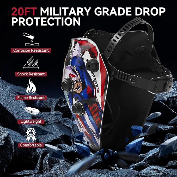 ARCCAPTAIN Auto Darkening Welding Helmet, 3.94"X3.66" Large Viewing Screen True Color Welding Hood with 4 Arc Sensor Solar Powered, Wide Shade 4-5/5-9/9-13 Welding Mask (Captain Metal)