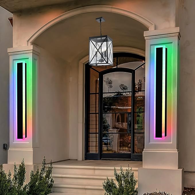 MELUCEE 2 Pack 40in Long Outdoor LED Wall Lights IP65 Waterproof Modern RGB Exterior Wall Light Fixture Black for Courtyard Garage Patio Porch, Remote Control Included