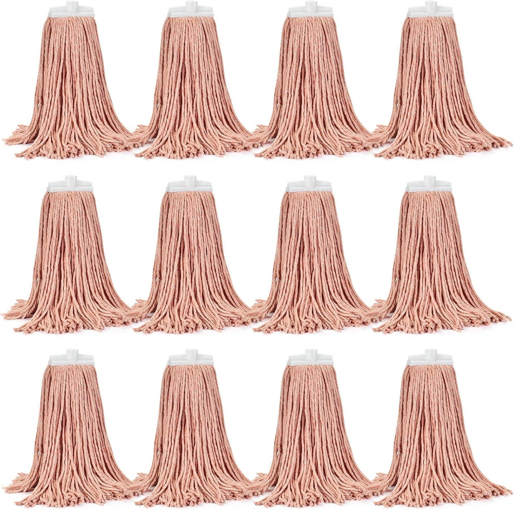 Matthew Cleaning Screw-on Heavy Duty Cotton Wet Mop Replacement Heads(Orange, Large,12 Pack) with 2 Pack Microfiber Cloth for Residential & Commercial Floor Cleaning Use- Fit Standard American Screw