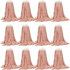 Matthew Cleaning Screw-on Heavy Duty Cotton Wet Mop Replacement Heads(Orange, Large,12 Pack) with 2 Pack Microfiber Cloth for Residential & Commercial Floor Cleaning Use- Fit Standard American Screw