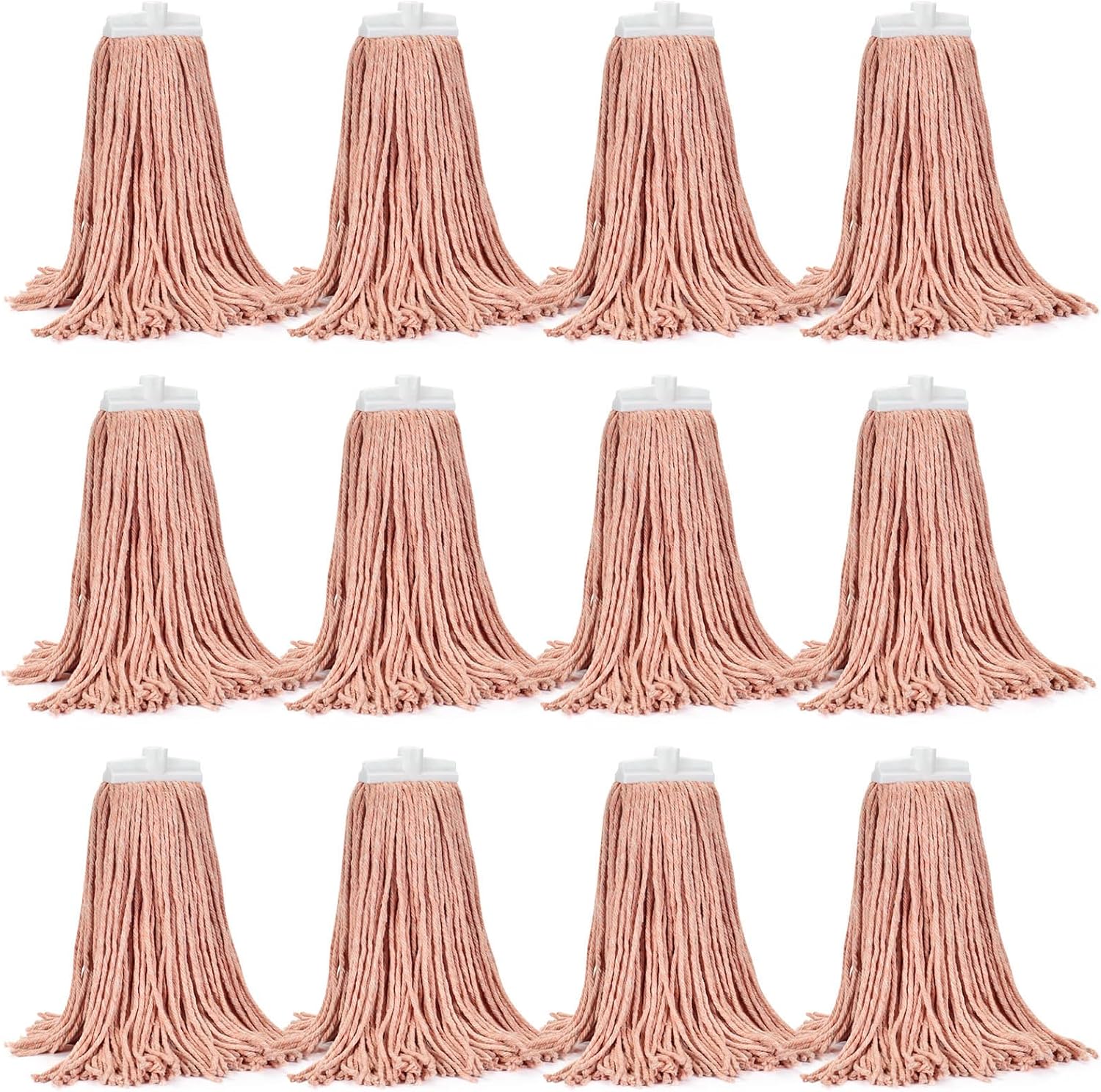 Matthew Cleaning Screw-on Heavy Duty Cotton Wet Mop Replacement Heads(Orange, Large,12 Pack) with 2 Pack Microfiber Cloth for Residential & Commercial Floor Cleaning Use- Fit Standard American Screw