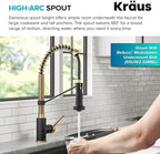 KRAUS Bolden Commercial Style 2-Function Single Handle Pull Down Kitchen Faucet in Brushed Brass/Matte Black, KPF-1610BBMB