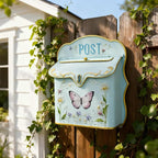 Mailbox Wall Mount Mailboxes for Outside Vintage Mail Boxes for House Outside Metal Drop Box Antique Style Nostalgic Charm Home Decorative Butterfly Blue