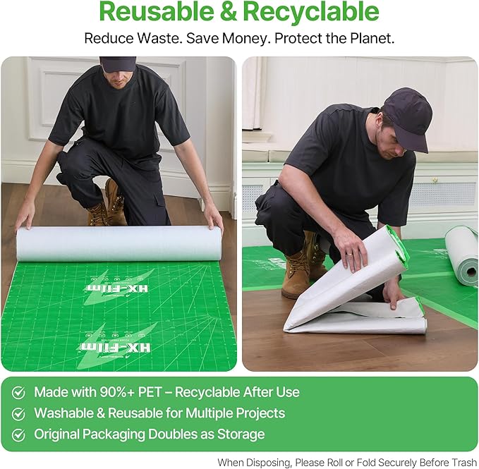 39"x200' Heavy-Duty Floor Protection | Construction Grade Carpet Protector | Drop Cloth Plastic Film for Hardwood Floors | Waterproof Painters Covering with No Residue(Mint Green)