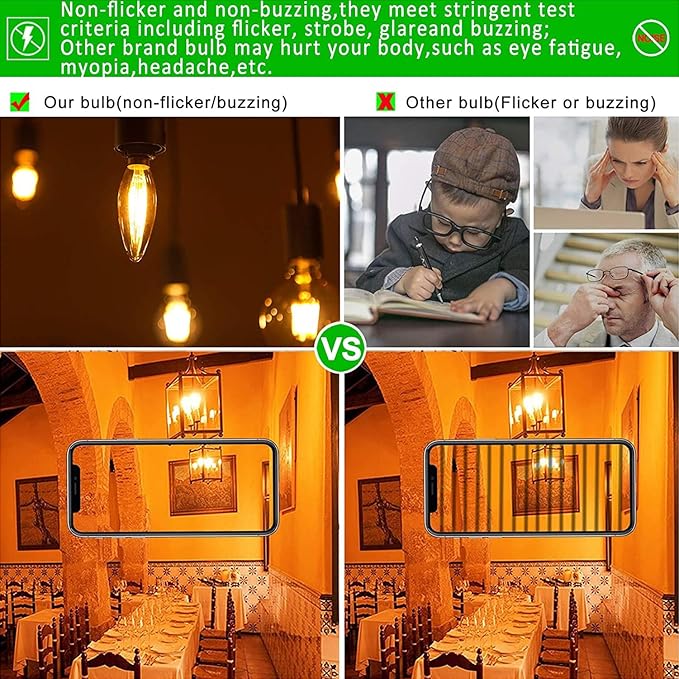 12-Pack Clear B10 CTC E12 Base Decorative Candle Light Bulbs, 60W, 480 Lumens, 2700K Warm White, Dimmable Incandescent Bulbs for Chandeliers and Wall Sconces