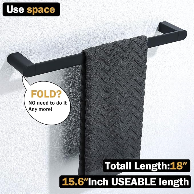 RANDOM Matte Black Towel Bar Rack Holder Rod 18 inch Hand Towel Holder for Bathroom Kitchen Heavy Duty Hardware Accessories Wall Mount Contemporary Hotel Style.96026-2-18MB