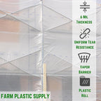 Farm Plastic Supply - Dura Skrim String Reinforced Clear Plastic Sheeting - 6 Mil - (20' x 200') - Reinforced Poly Film Tear Resistant, Weatherproof, Vapor Barrier Polyethylene Roll for Construction