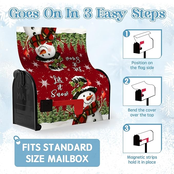 Snowman Mailbox Covers Magnetic Large Size Xmas Cardinal Mailbox Cover 25.5X21 Inch Winter Pine Tree Post Box Christmas Letterbox Wraps for Garden Yard Decorations