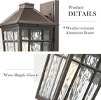 Darkaway Large Outdoor Sconce Lights Wall Light Fixtures,14inch Exterior Porch Light Outdoor Sconce Anti-Rust Waterproof Aluminum Outside Light with Water Ripple Glass for Patio Yard Doorway Garage