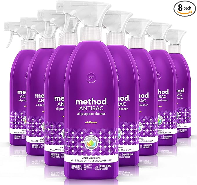 Method Antibacterial All Purpose Cleaner Spray, Wildflower, Kills 99.9% of Household Germs, 28 fl oz (Pack of 8)