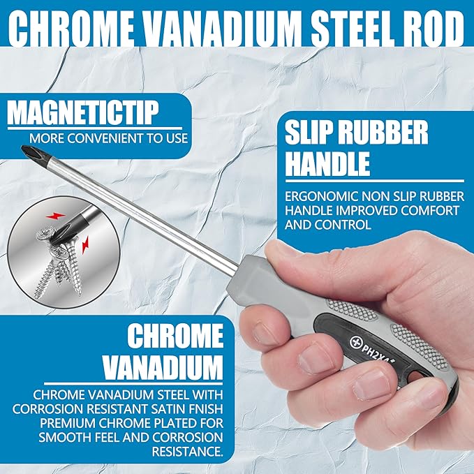 100-Piece Magnetic Screwdriver Set with Plastic Rack, Includes Slotted/Phillips/Torx Precision Drivers, Non-Slip Rubber Handles, Multi-Purpose Screwdrivers, Best Tools Men Gift (Grey)