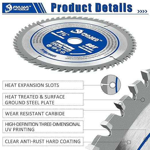 7-1/4-Inch 60-Tooth Circular Saw Blade,TCT ATB Framing Blade,20mm Bore(16mm Reduction Ring Included) for Wood Fast Cutting
