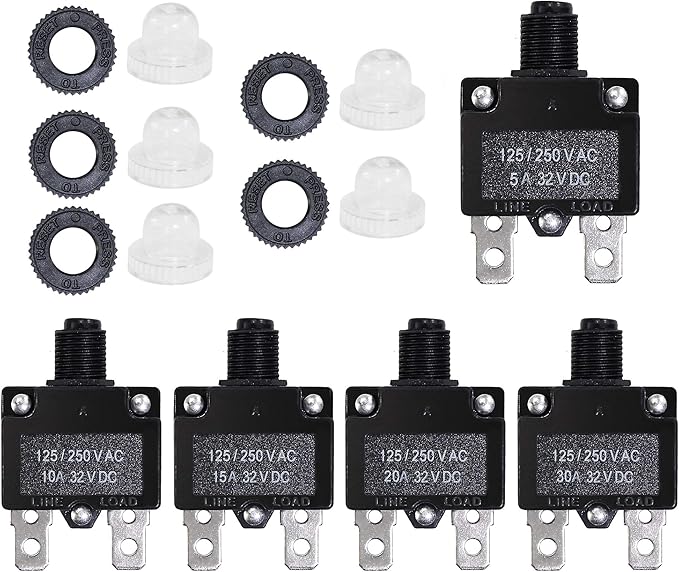 5PCS 5,10,15,20,30Amp Circuit Breakers with Manual Reset 32VDC,AC125-250V with Quick Connect Terminals