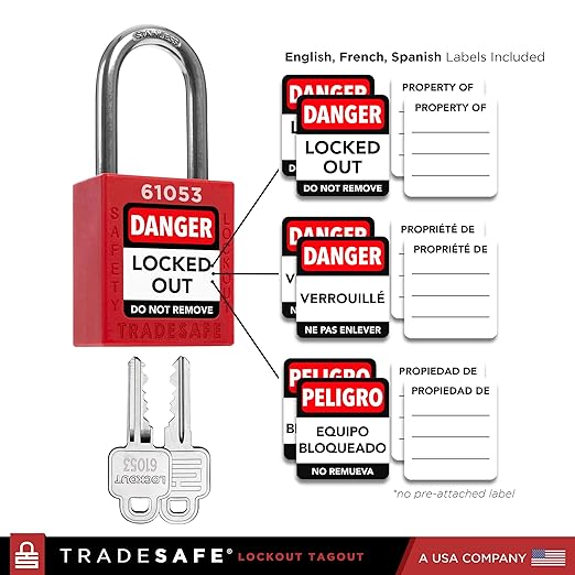 TRADESAFE Lockout Tagout Locks Set - 10 Red Loto Locks, Lockout Locks Keyed Different, 2 Keys Per Lock, OSHA Compliant Lock Out Tag Out Padlocks, Safety Padlocks for Electrical Lockout Tag Out Kits