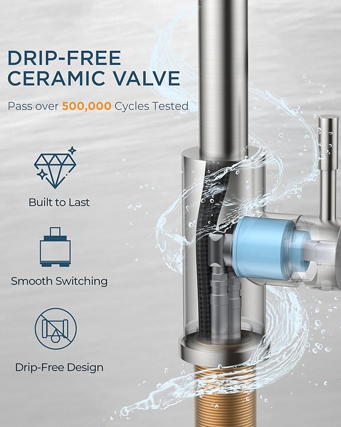 Kitchen Faucet with Pull Down Sprayer, Brushed Nickel High Arc Stainless Steel Classic Sink Faucet, Single Handle with Deck Plate for 1 or 3 Hole Sinks for RV Bar Laundry Farmhouse