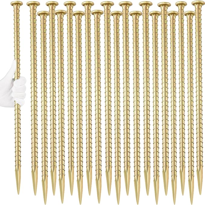 16 Inch Rebar Stakes (20 Pack) 1/2 Inch Diameter Galvanized Steel Ground Anchors Heavy Duty Anchoring Spikes for Speed Bump, Parking Curb and Tent