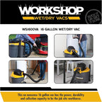 WORKSHOP Wet/Dry Vacs Shop Vacuum WS1600VA 16-Gallon 6.5 Peak HP Heavy-Duty Wet Dry Vacuum Cleaner with Filter, Hose, and Attachments for Home Projects & Renovations