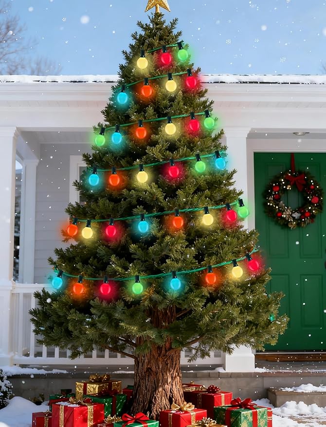 Multicolor G40 Christmas Replacement Light Bulbs, 25 Pack G40 5W Incandescent Bulbs, C7/E12 Candelabra Base for Chandelier, Ceiling Fan Light, Decorative Vanity Lights