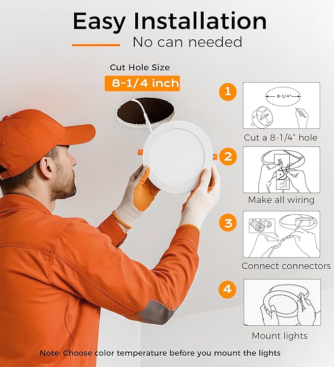 CLOUDY BAY 20W 8 inch LED Recessed Lights,5Color 2700K/3000K/3500K/4000K/5000K Selectable,Dimmable CRI 90+,IC Rated,ETL Listed,Ultra Thin Recessed Downlight with Junction Box,White,6 Pack
