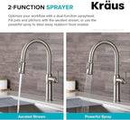 KRAUS Sellette Traditional Spot Free Stainless Steel Single Handle Pull-Down Kitchen Faucet with Deck Plate and Soap Dispenser, KPF-1682SFS-KSD-80SFS