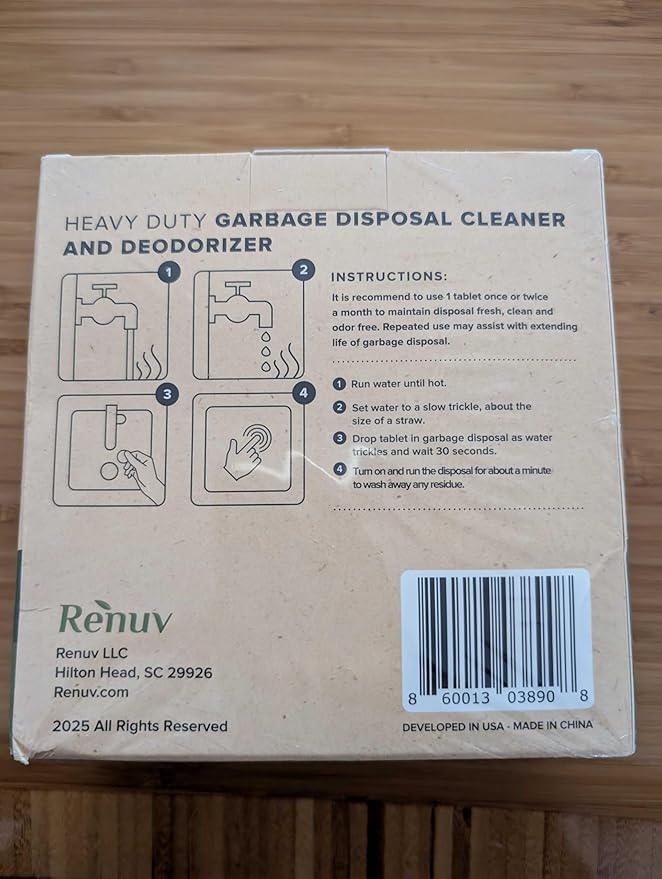 Renuv Garbage Disposal Cleaner and Deodorizer Tablets Drain Freshener, Foaming Citrus Scent, Sink Odor Refresher for Kitchen Garbage Disposer Cleaning (12 XL Tablets - One Year Supply)