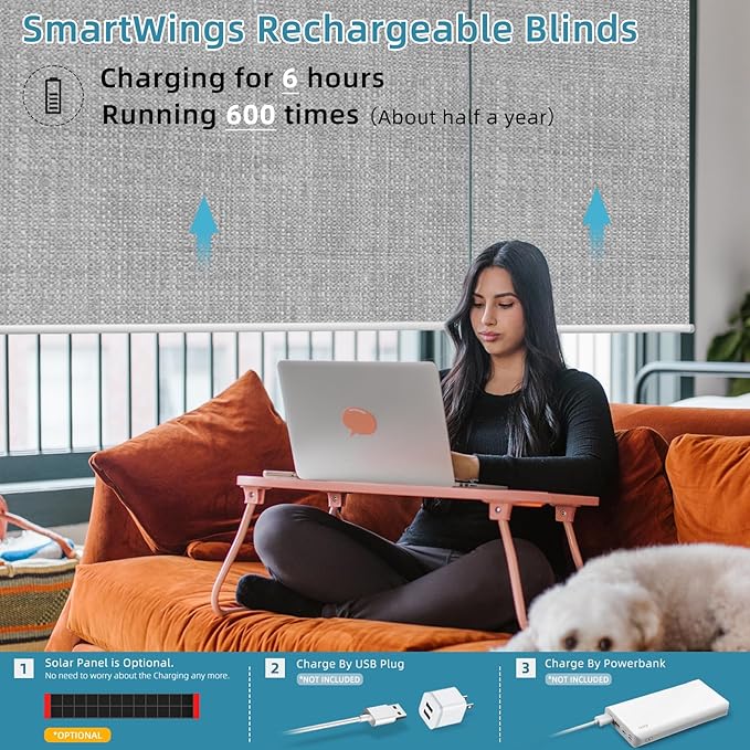 SmartWings Motorized Smart Blinds with Remote, Custom Automatic 100% Blackout Roller Shade Compatible with Alexa/Homekit/Google, Electric Smart Blinds for Indoor Windows, Vigor Pape Grey