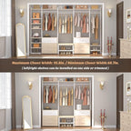 Aheaplus 8FT Closet Organizer Systems with 6-Drawers, 96'' Wood Closet Organizer with Storage for Walk in Closets, Clothing Rack Wardrobe Closet Garment Rack for Hanging Clothes, Bedroom, White Oak