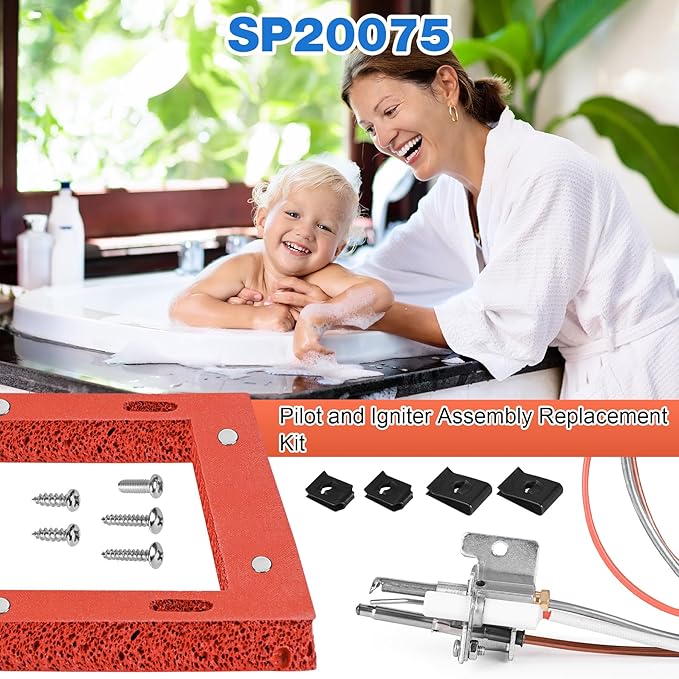 Upgraded SP20075 Pilot and Igniter Assembly Replacement Kit Compatible with Rheem, GE, Richmond Water Heater Pilot Assembly Natural Gas Water Heater Parts Including Burner Door Gasket