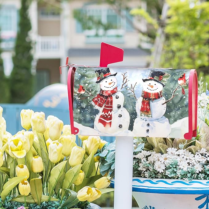 Kawani Winter Magnetic Snowman Trees Snow Mailbox Covers - Standard Size 25.5x21 Inch - Xmas Holiday Post Letter Box Cover for Garden Yard Decor