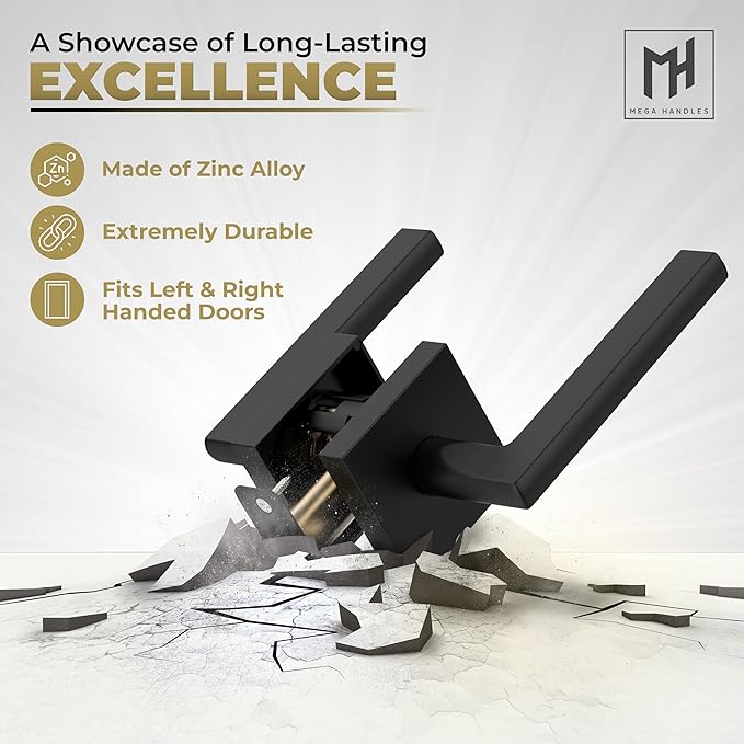 Mega Handles Prime Passage Lever Door Handle for Closet or French Doors, Single Side Door Levers, Fits All Standard Door Sizes, Covered Screws Included - Matte Black (1 Pack) 5"