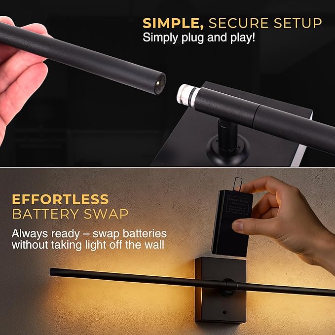 Auralume Wall Sconce Set of Two – Battery Operated LED Wall Lights with Remote, Dimmable, 4 Color Temps 3000K–6000K, 20,000mAh Rechargeable, Modern Indoor Wall Lamps